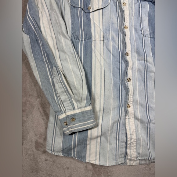 Vintage Campus 90s Striped 100% Cotton Blue White Striped Button Down Shirt XL - Picture 4 of 14